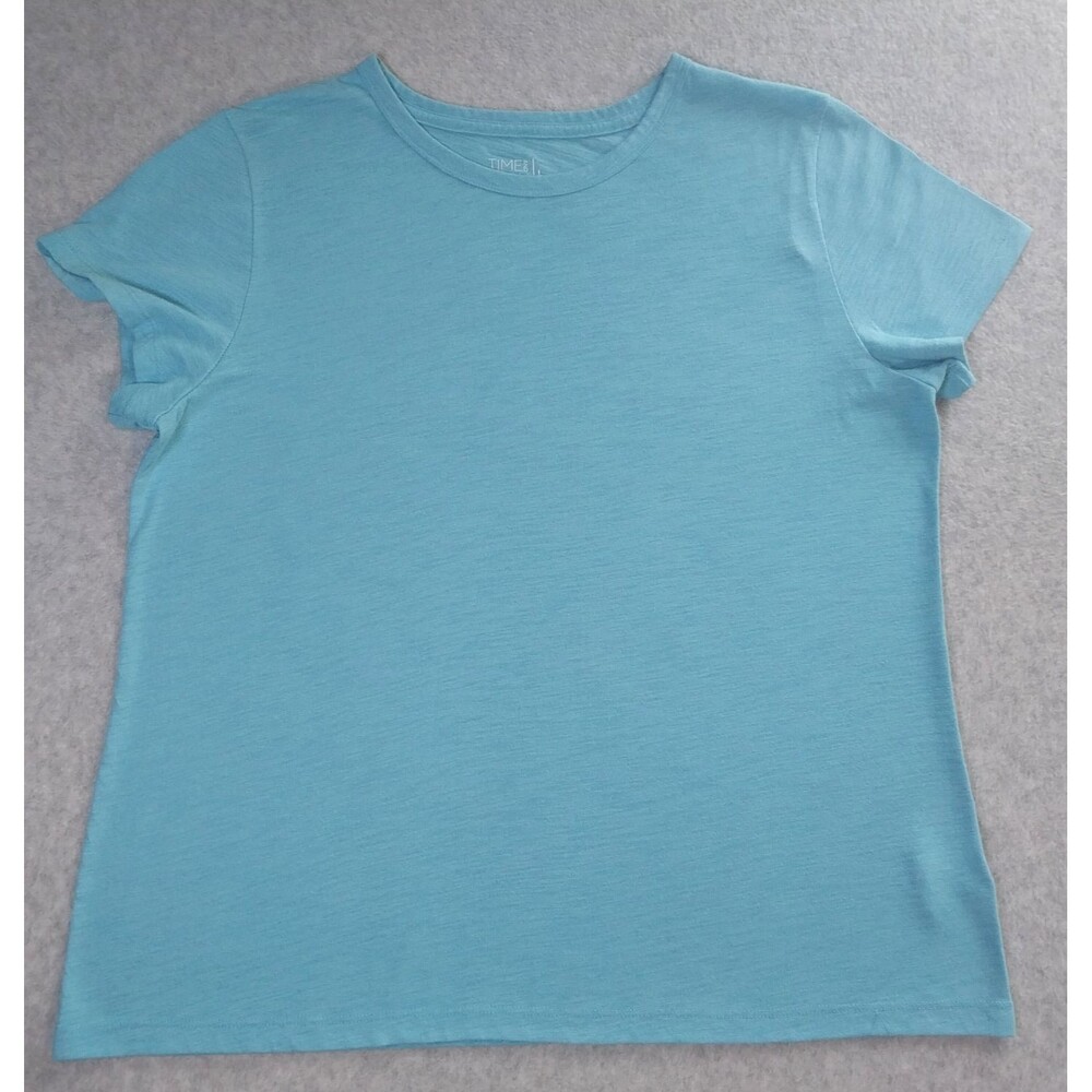 Time and Tru Womens T-Shirt Teal Short Sleeve V Neck Basic Casual Tee Size Large